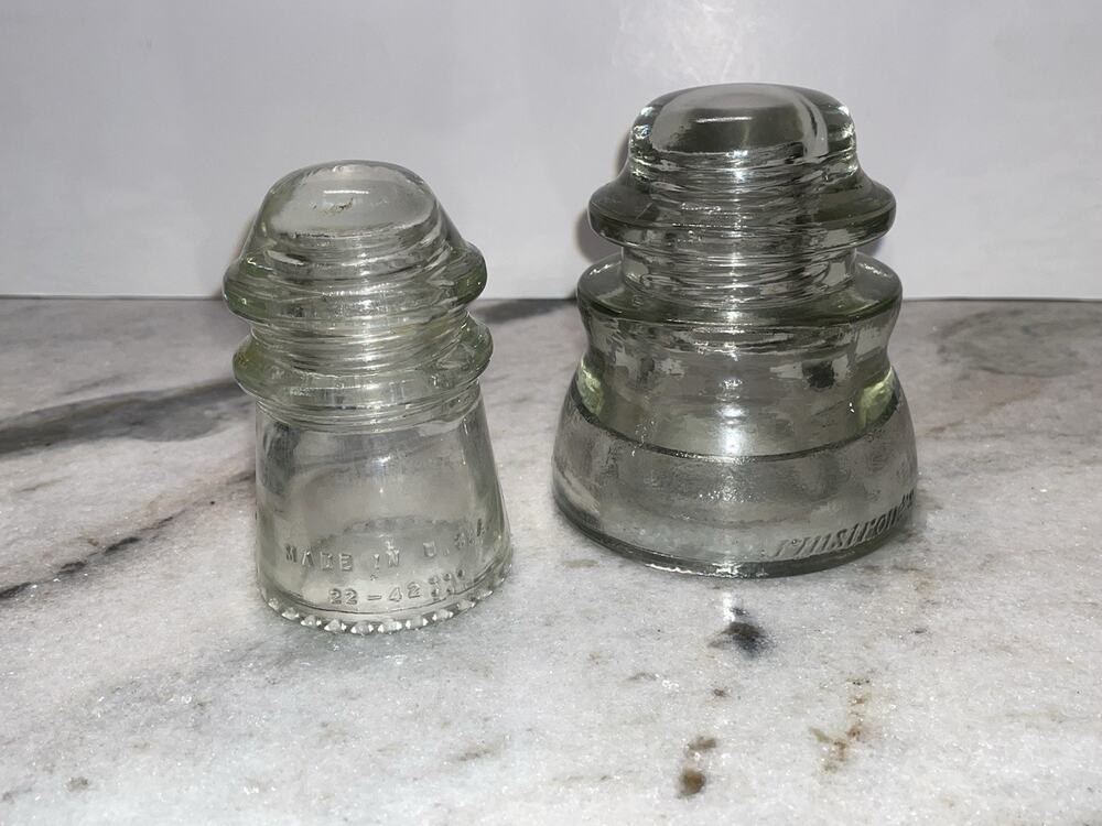 Two Vintage Hemingray Clear Glass Insulator Insulators Made in USA